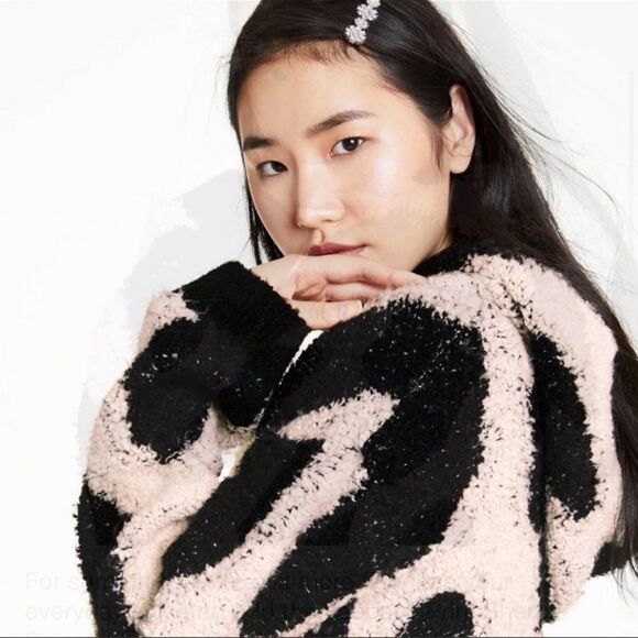 NWT Sandy Liang for Target Black/Cream Leopard Print Sherpa Hooded Sweatshirt - Picture 2 of 6